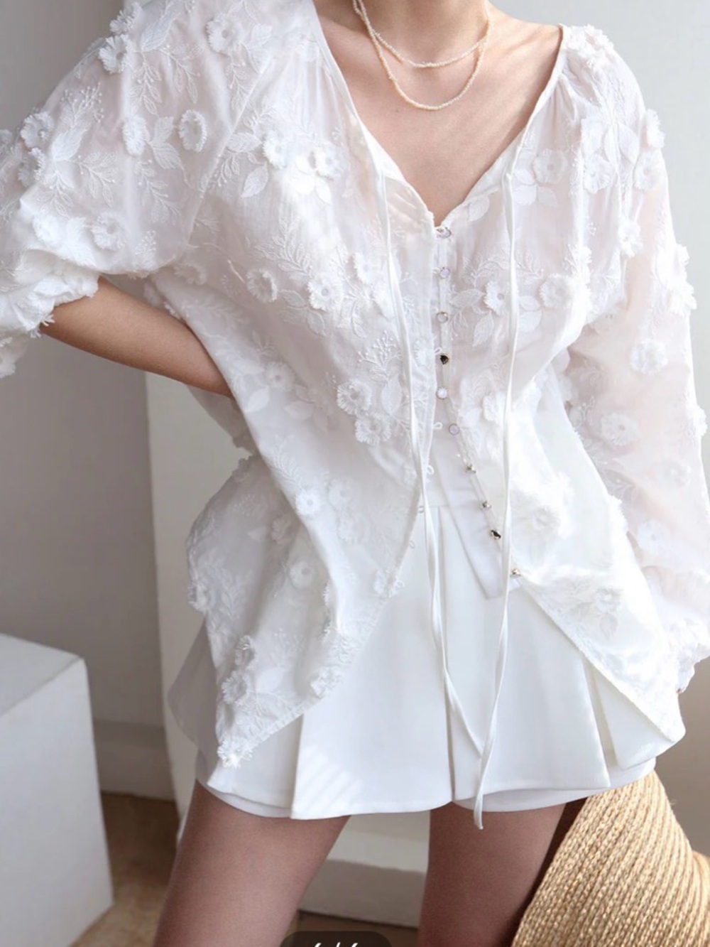 Commense oversized Semi - Sheer embroidered floral blouse